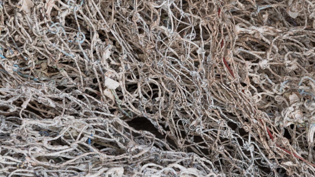Detail of the net from the work "Nœuds d’écoute / Listening Knots" at Oboro, Montreal, 2019